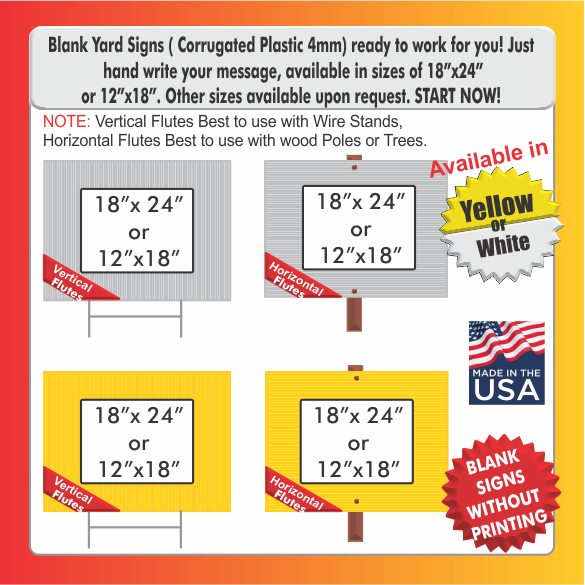 YELLOW BLANK YARD SIGNS 18" X 24"