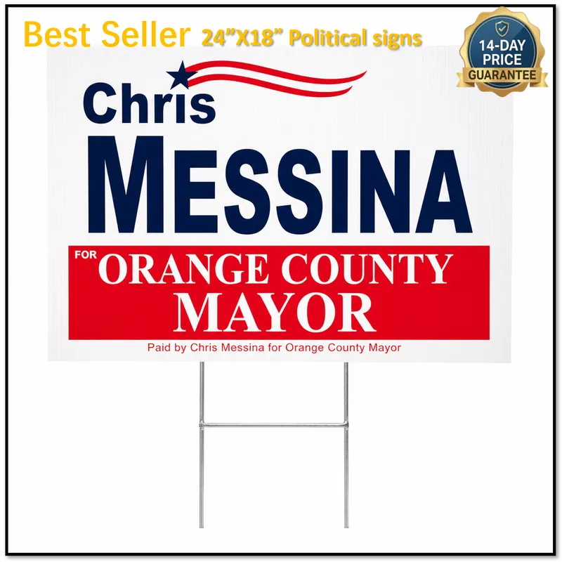 Custom 24x18 political yard sign with full-color campaign printing and heavy-duty H-stake