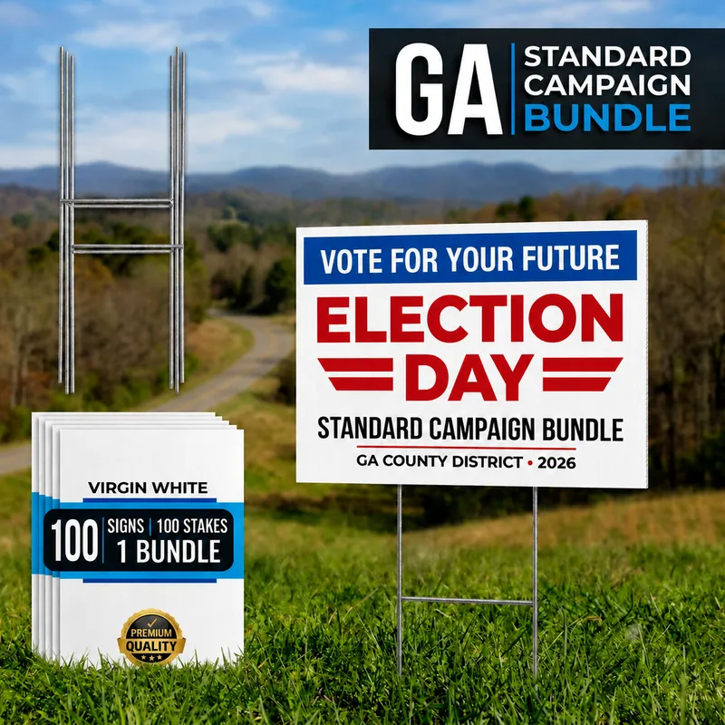 Georgia standard campaign yard sign bundle with punch-free steel wire H-stakes