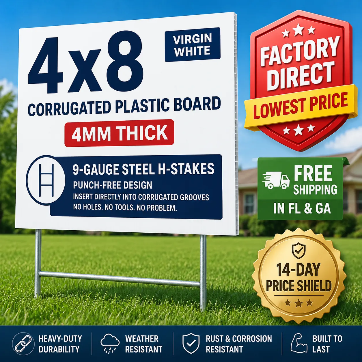 Loading giant 4x8 corrugated plastic signs onto our private delivery fleet trucks