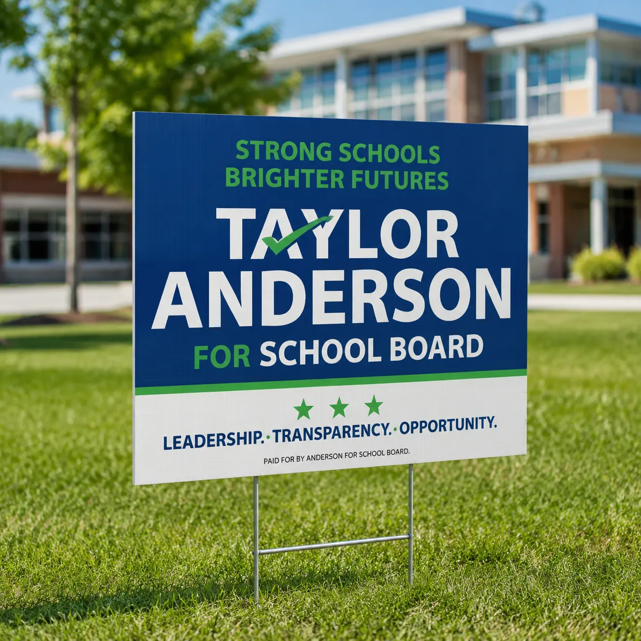 Sarah Davis custom school board campaign signs with metal stakes in Georgia