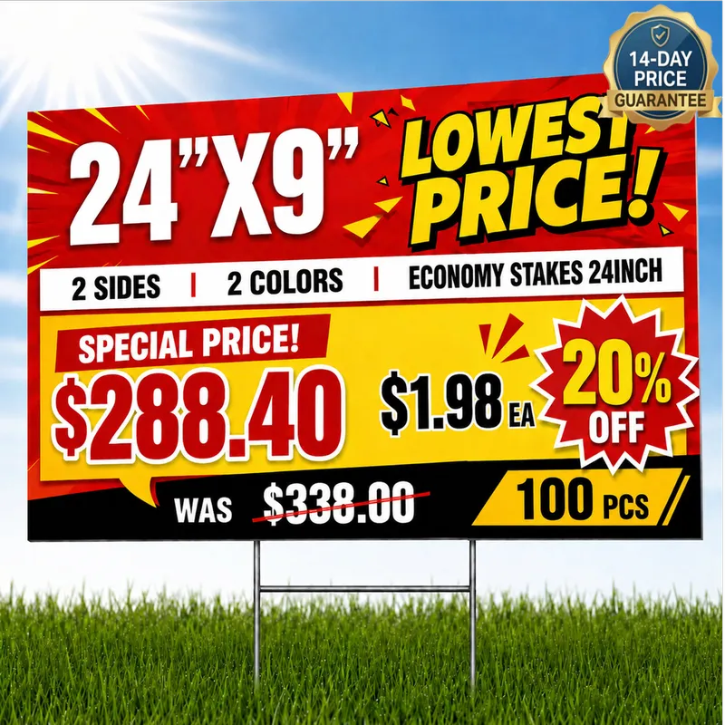 Cheap 24x9 directional signs with economy stakes - 100 pack deal.